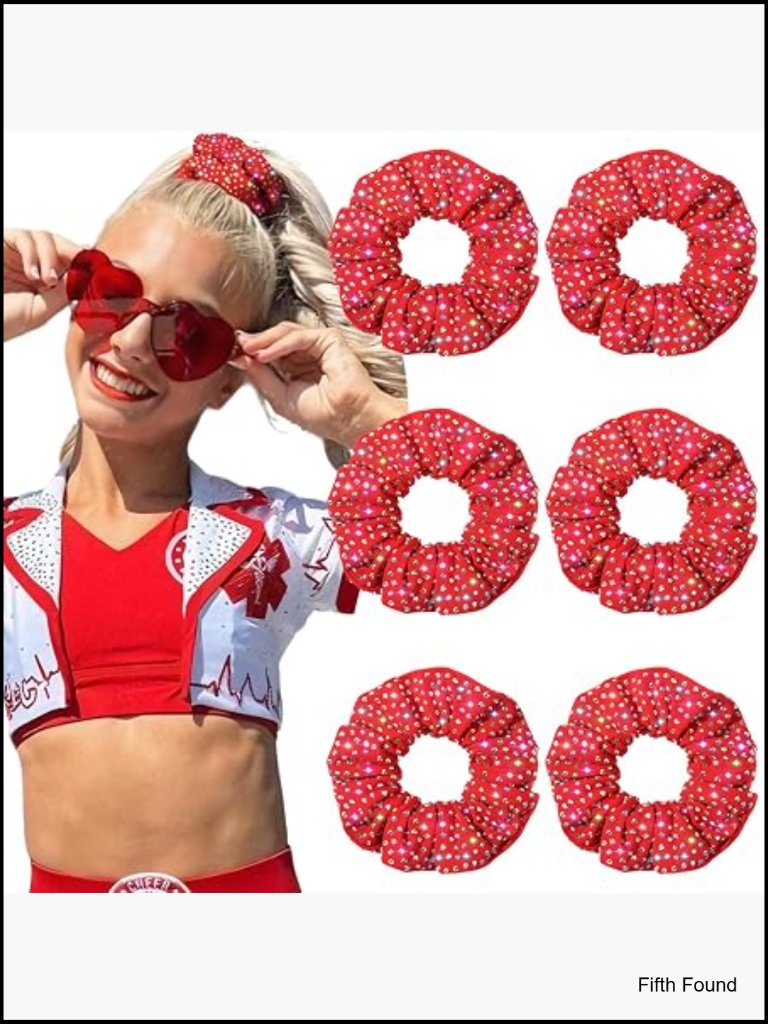 6 Pcs Sparkly Rhinestone Scrunchies Cheerleading Hair Ties
